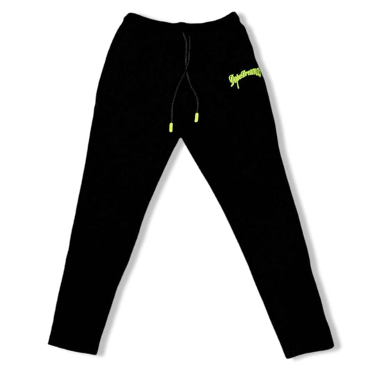 Black & Neon Green Tracksuit Pants-DopeDreamz